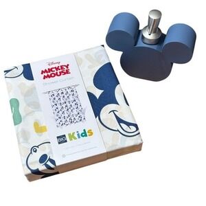 Disney Mickey Mouse Funny Faces Shower Curtain & Soap Dispenser 70in by 72in NEW